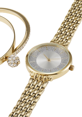 GOLD COLORED WATCH AND BRACELET SET