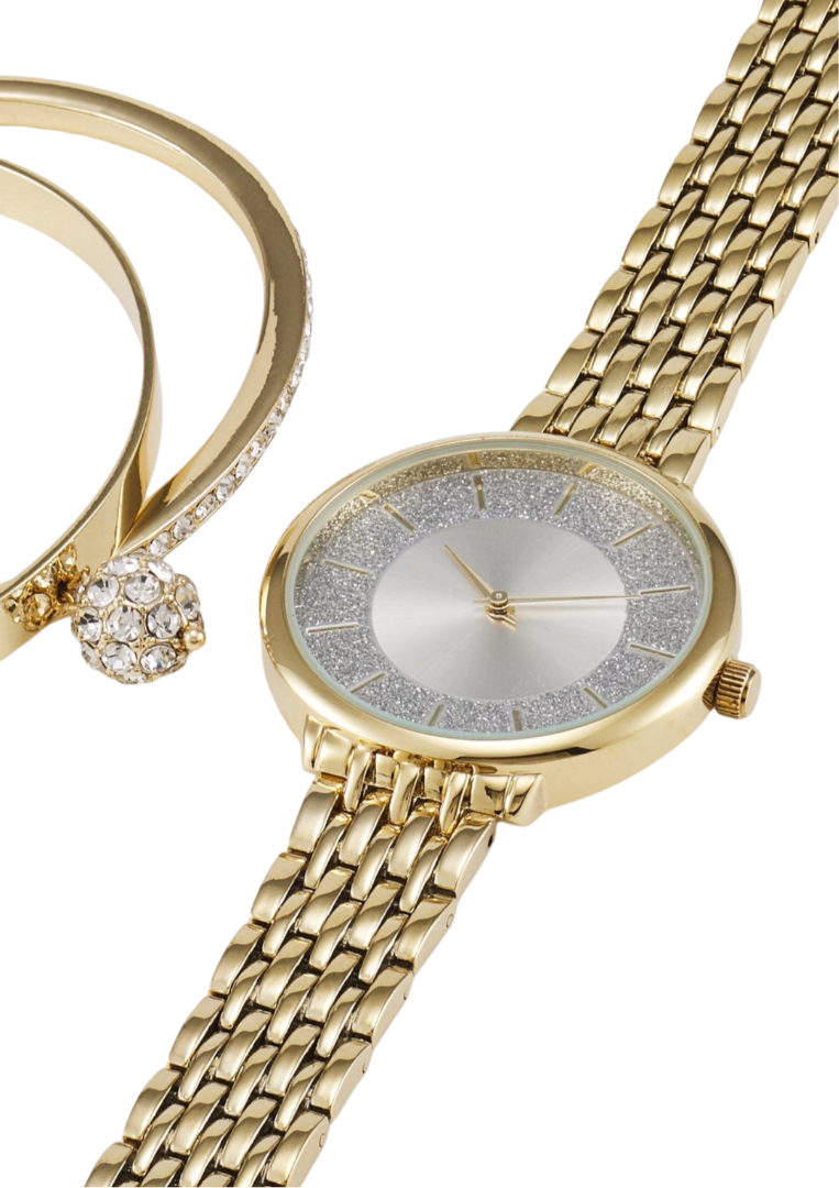 GOLD COLORED WATCH AND BRACELET SET
