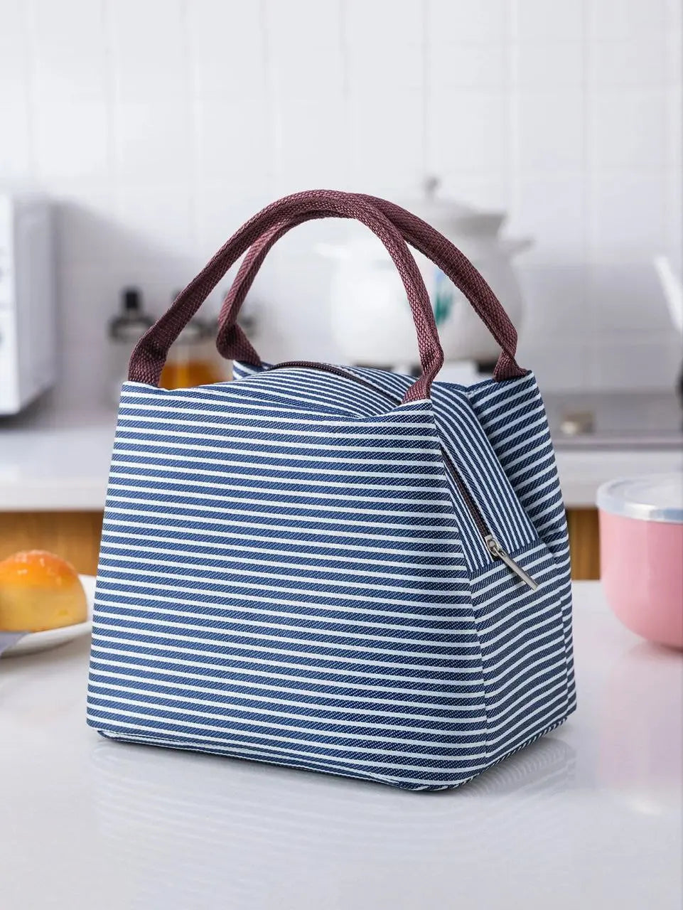 Sac déjeuner rayé bleu azur Laure&Joy's