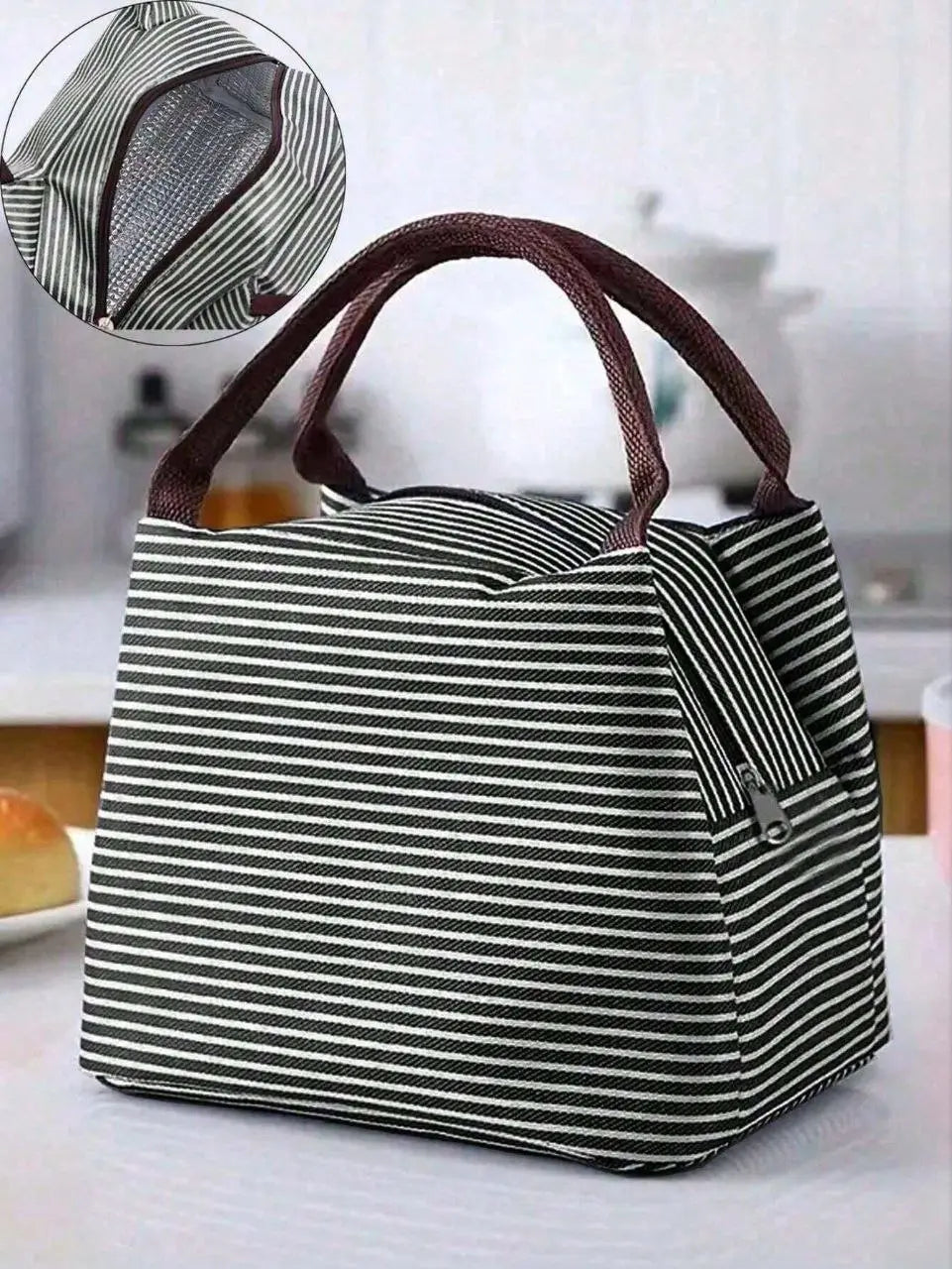 Sac déjeuner rayé noir Laure&Joy's
