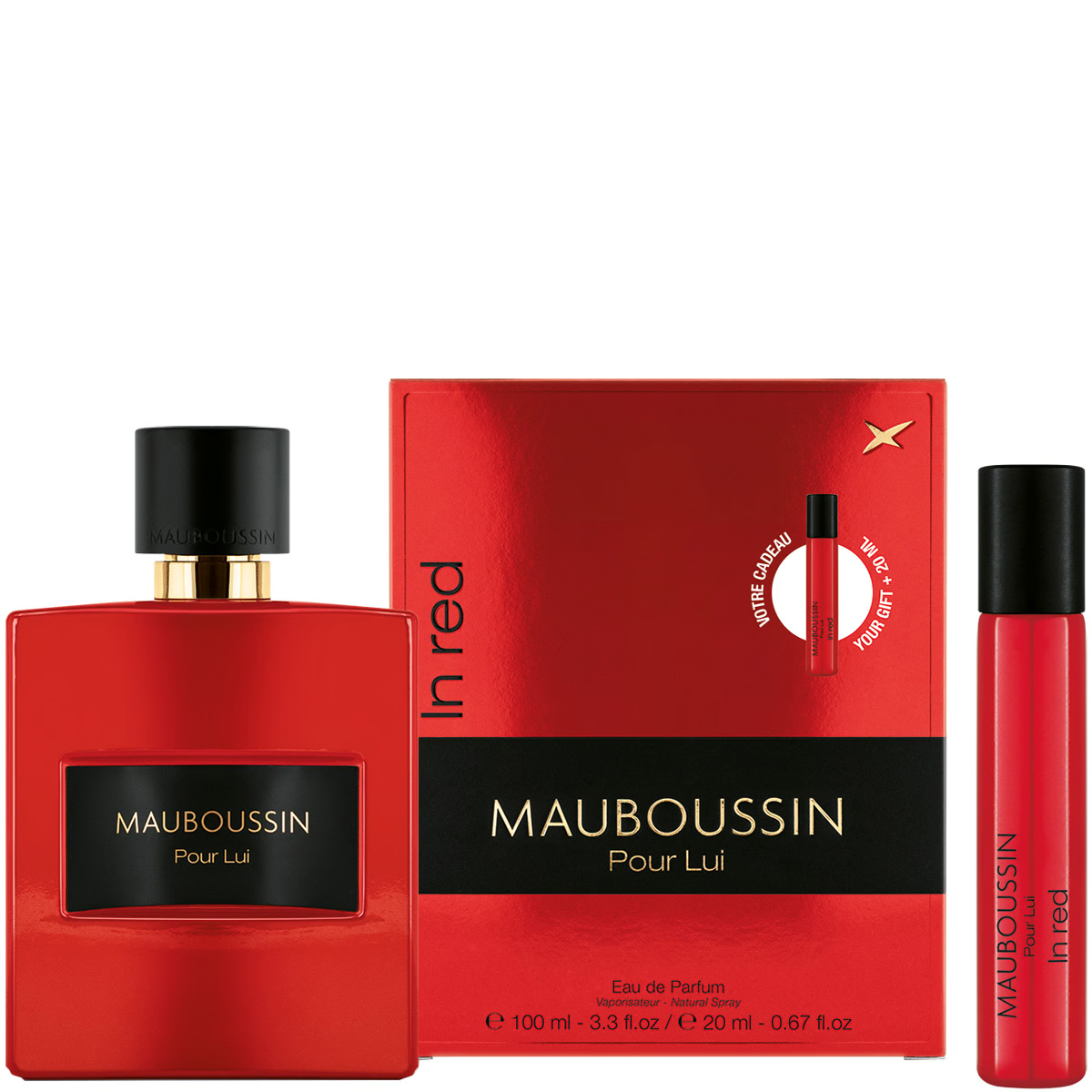 coffret rouge de 2 flacons de parfums de 100 ML et 20 ML