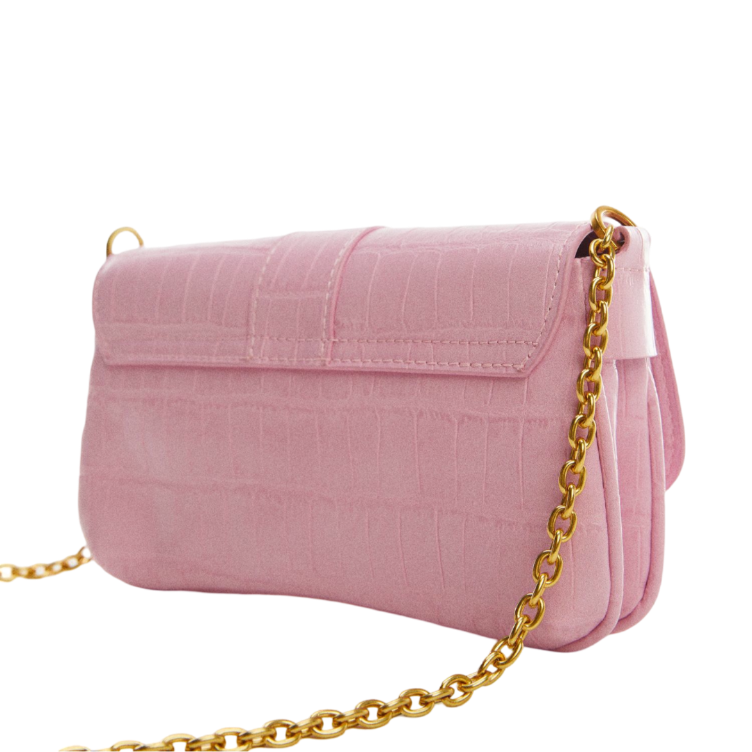 Sac chaine effet croco Victoria - rose bonbon