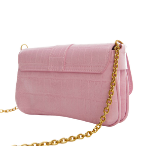 Sac chaine effet croco Victoria - rose bonbon