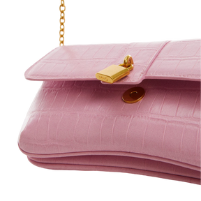 Sac chaine effet croco Victoria - rose bonbon