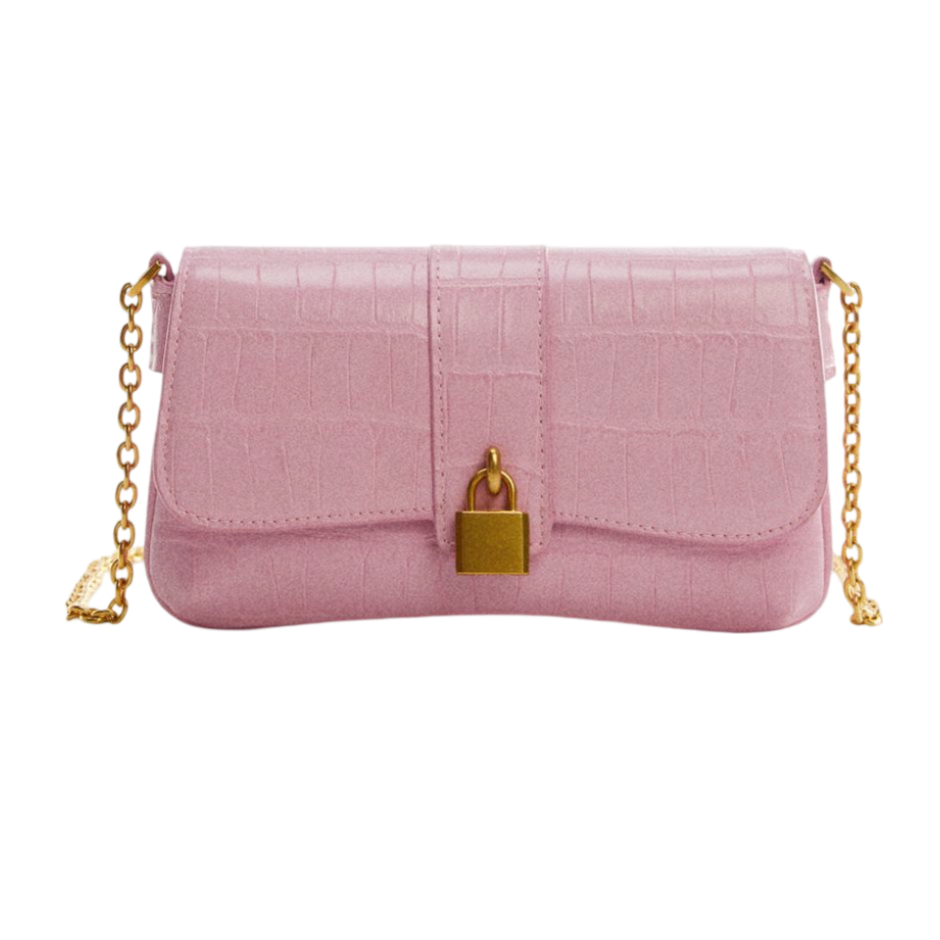 Sac chaine effet croco Victoria - rose bonbon